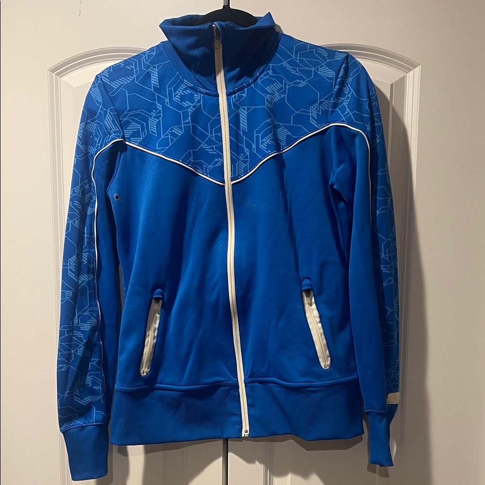 Nike Royal Blue Women's Track Jacket with Geometric Pattern
